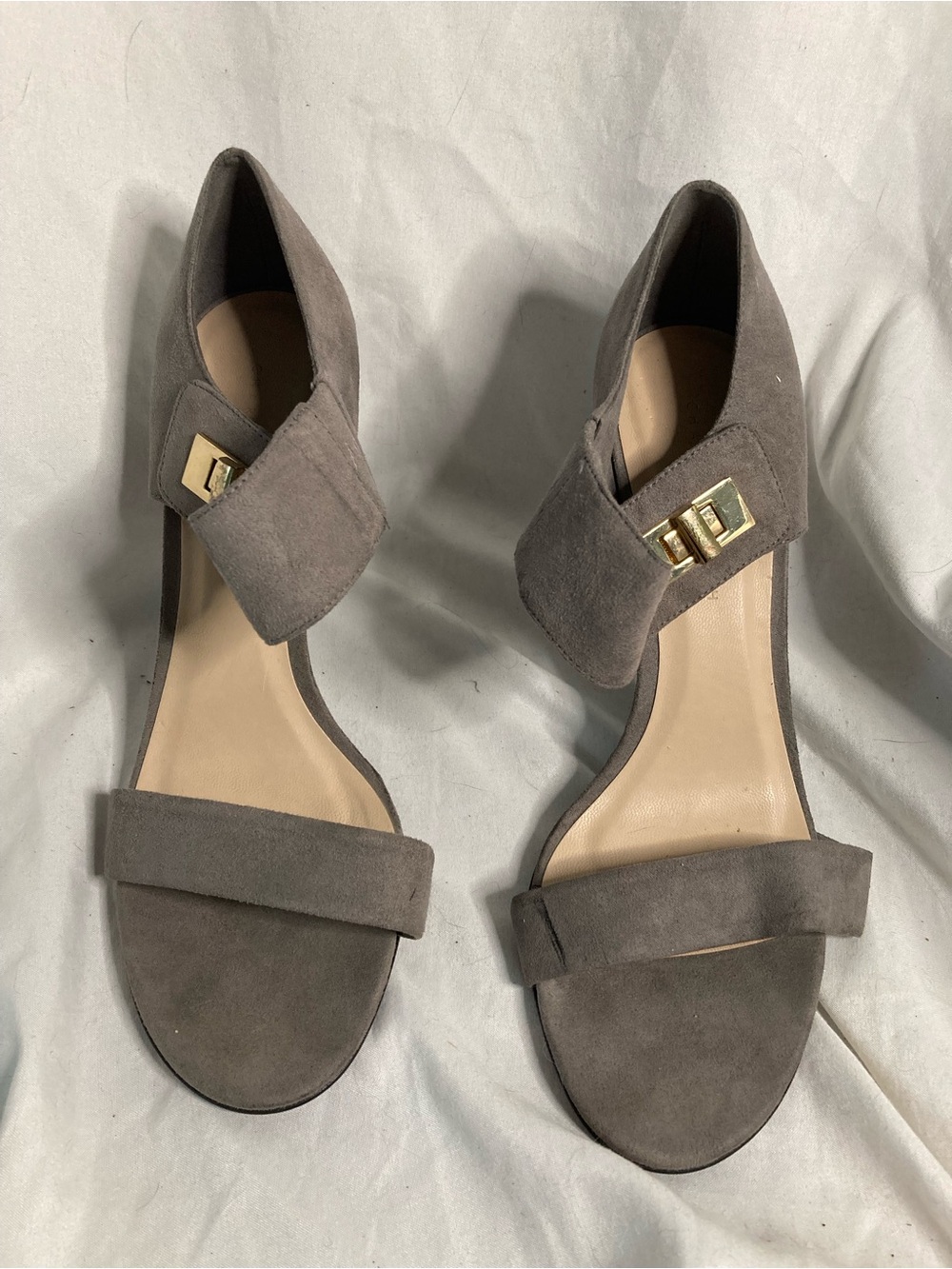 Charles & Keith Gray Suede Ankle-Strap Open-Toe Heels 37